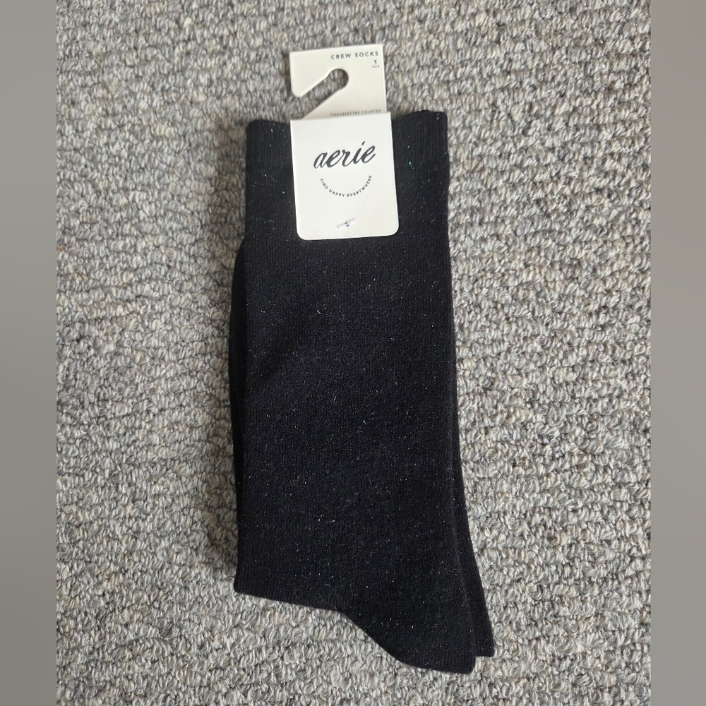 Aerie Black Sparkle Crew Socks